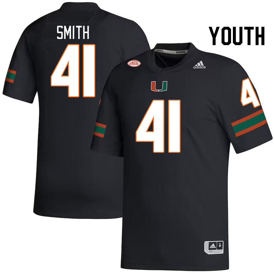 Youth #41 Chase Smith Miami Hurricanes College Football Jerseys Stitched-Black - Click Image to Close